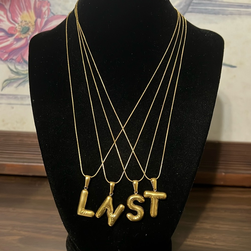 Pick Your Initial Bubble Letter Pendant Necklace